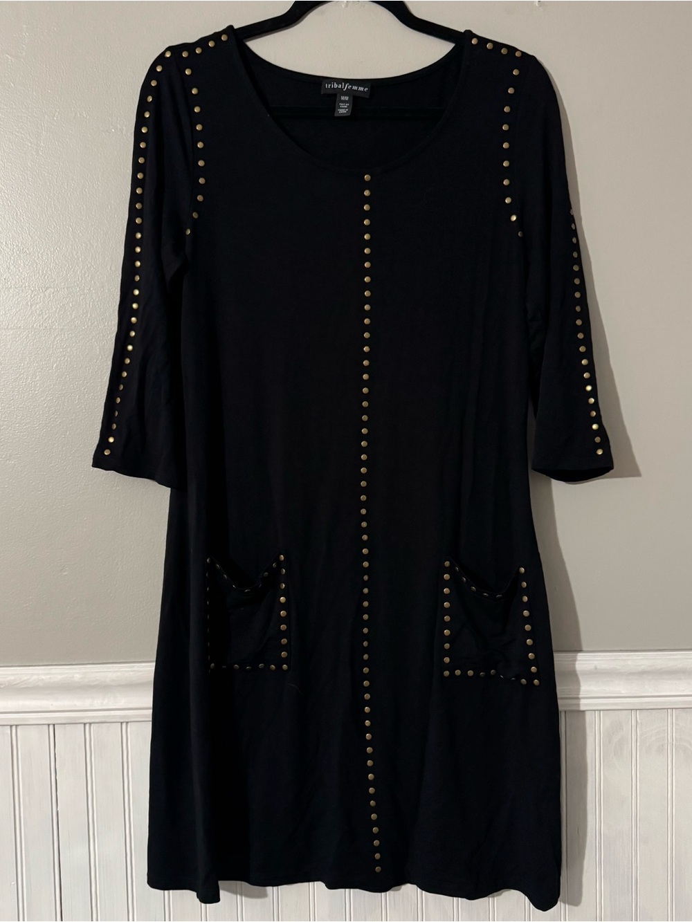 Tribal Femme Studded Black Long Sleeve Dress Size Medium